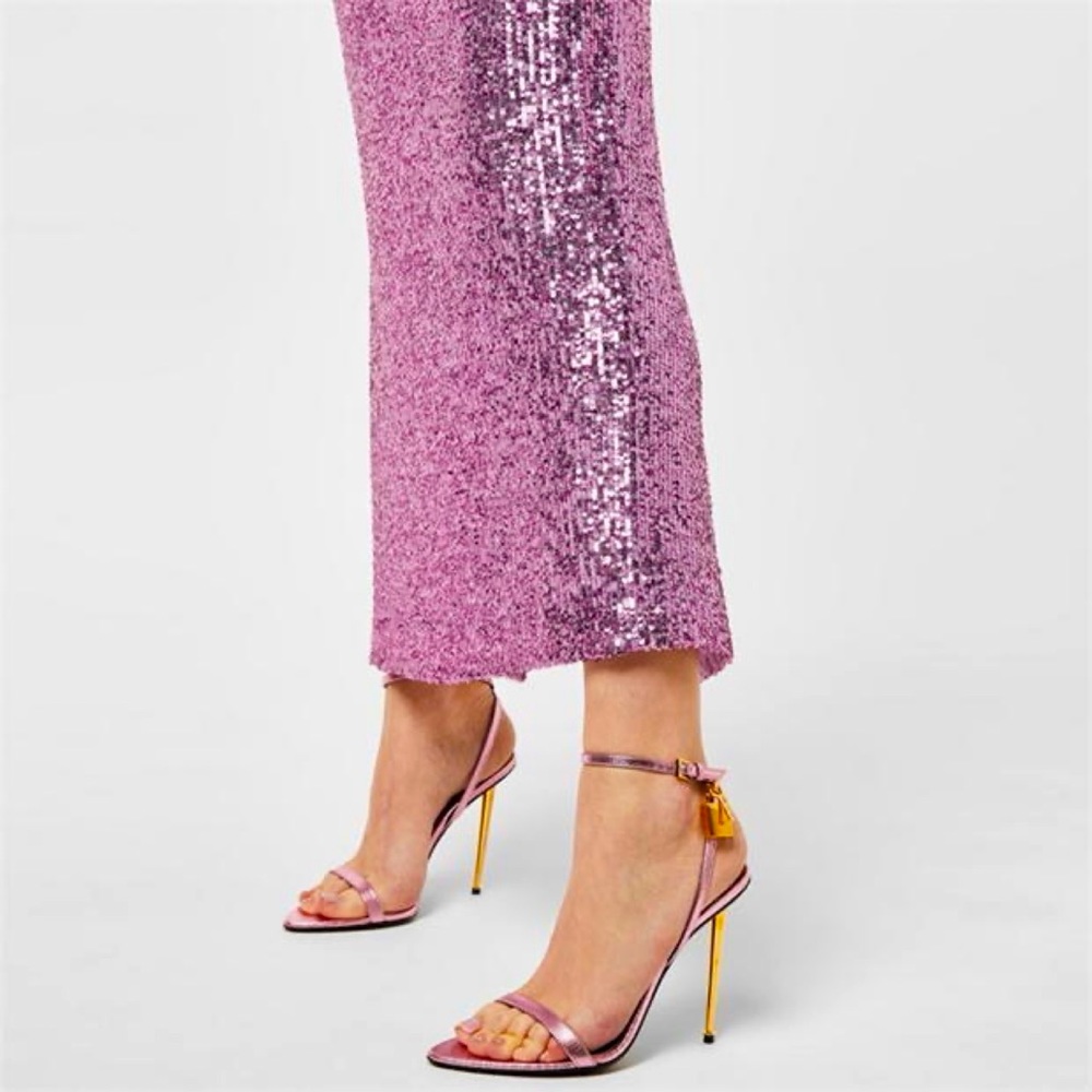 Tom Ford Padlock 105 Lock Pink Leather Heeled Sandals Sz 40